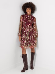 Joe Browns Red Ellie Floral Embroidered Long Sleeve Dress - Image 5 of 7