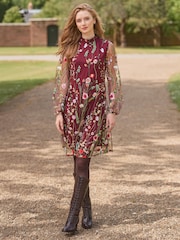 Joe Browns Red Ellie Floral Embroidered Long Sleeve Dress - Image 6 of 7