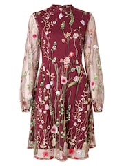 Joe Browns Red Ellie Floral Embroidered Long Sleeve Dress - Image 7 of 7