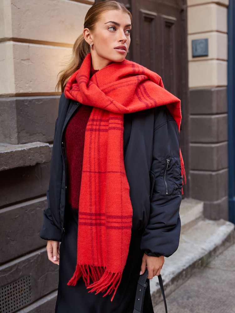 Red Check Midweight Scarf - Image 2 of 7