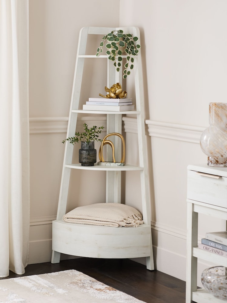 White Bronx Oak Effect Corner Ladder Shelf - Image 1 of 9