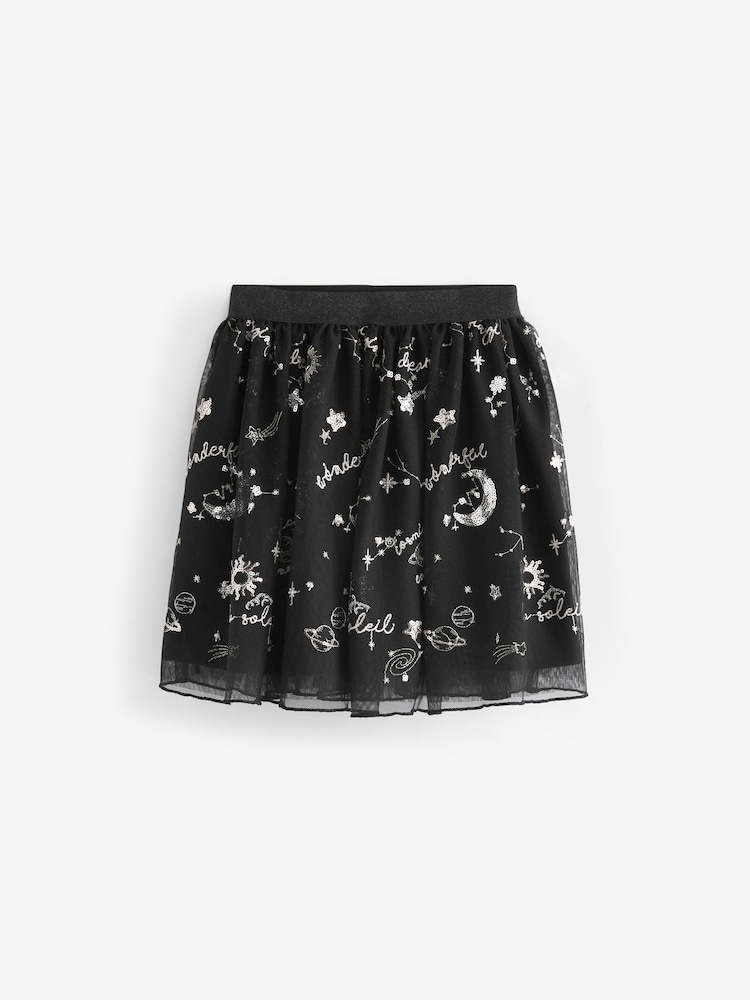 Black Celestial Star Sequin Tulle Skirt (3-16yrs) - Image 1 of 3