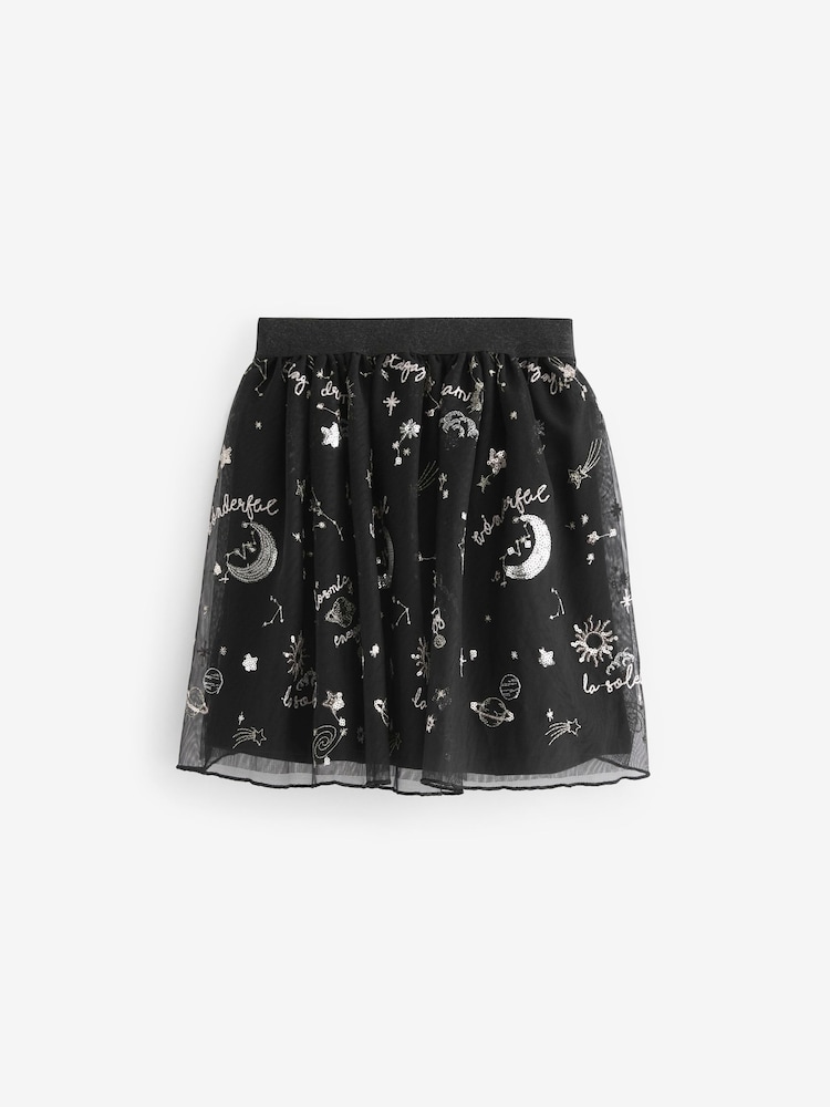 Black Celestial Star Sequin Tulle Skirt (3-16yrs) - Image 2 of 3