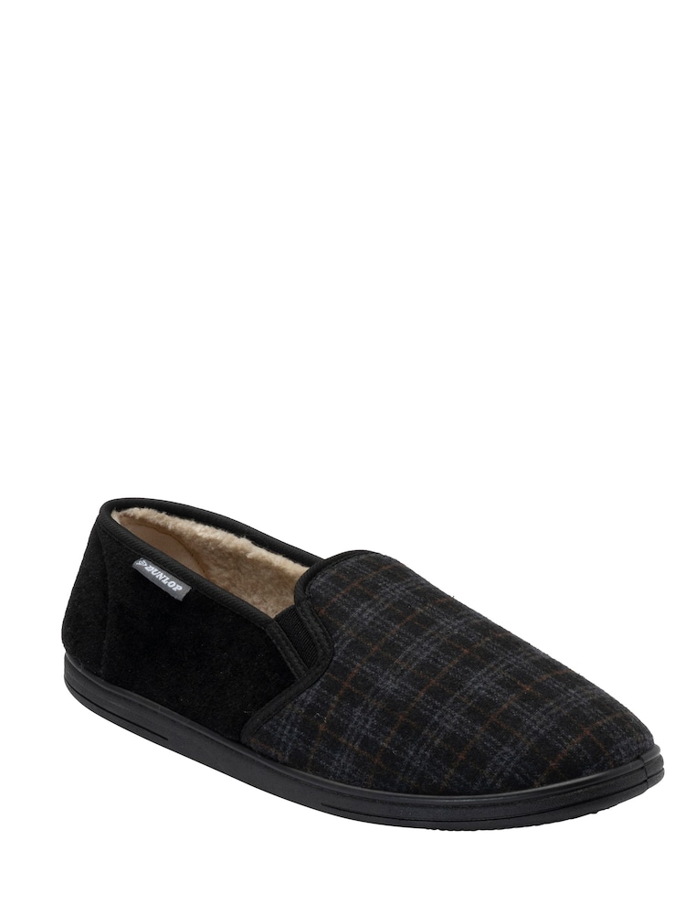 Dunlop Black Twin Gusset Warm Full Slippers - Image 1 of 4 Dunlop Black Twin Gusset Warm Full Slippers - Image 1 of 4