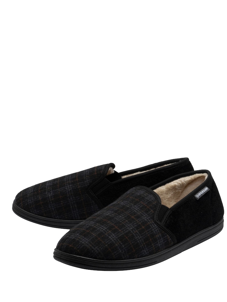 Dunlop Black Twin Gusset Warm Full Slippers - Image 2 of 4 Dunlop Black Twin Gusset Warm Full Slippers - Image 2 of 4