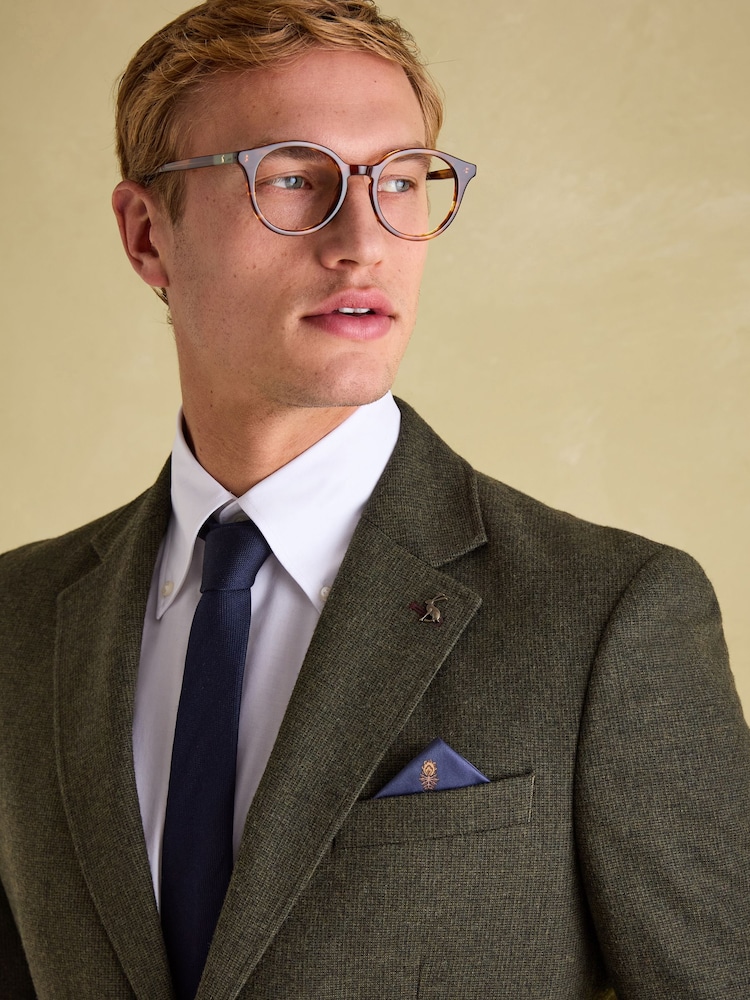 Green Slim Fit Texture Suit Jacket - Image 4 of 10