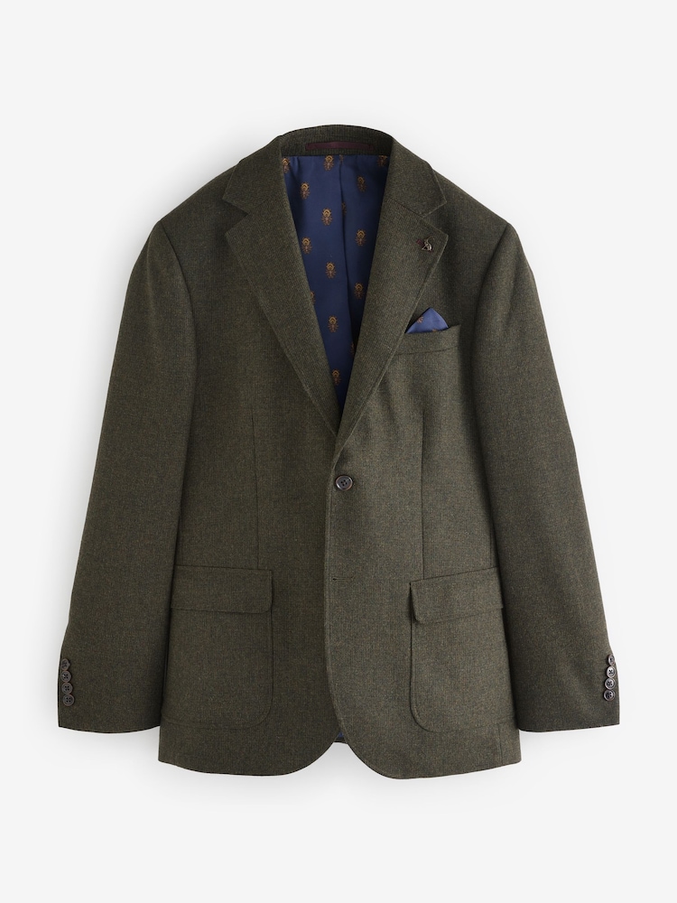 Green Slim Fit Texture Suit Jacket - Image 8 of 10
