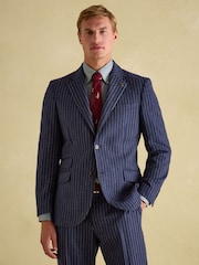 Joules Navy Slim Fit Herringbone Suit Jacket - Image 1 of 10