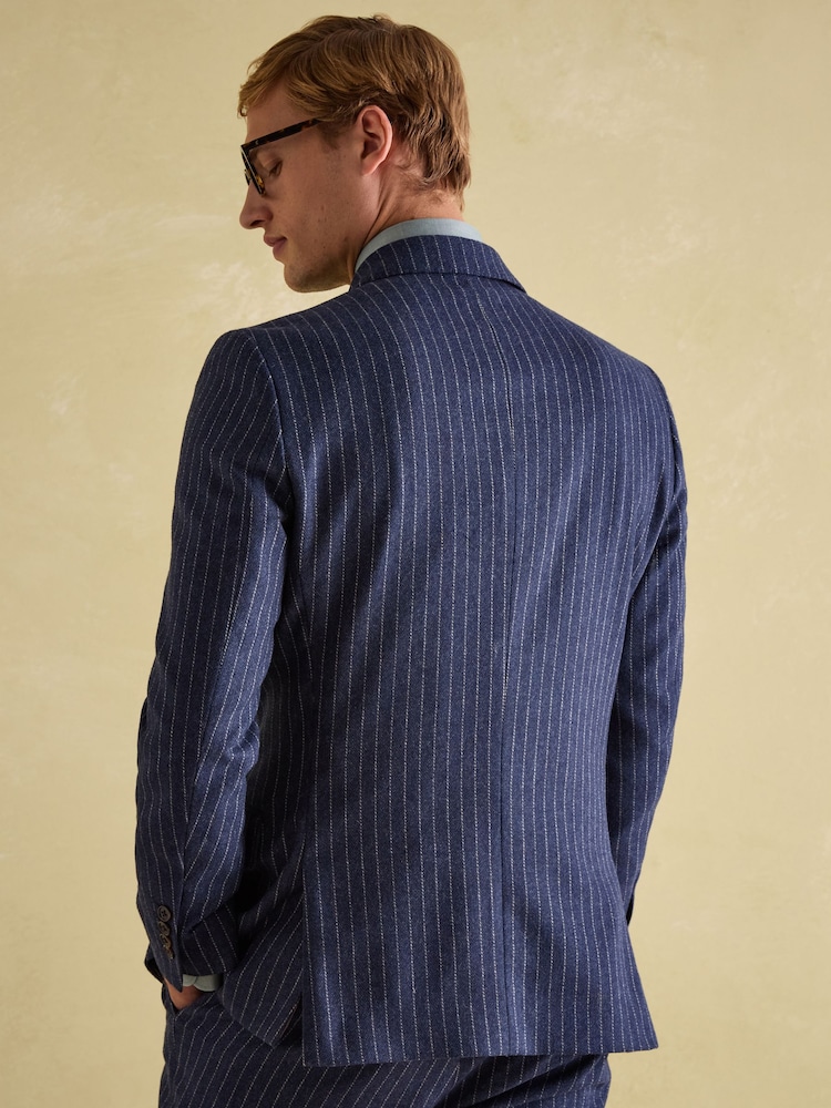 Joules Navy Slim Fit Herringbone Suit Jacket - Image 2 of 10