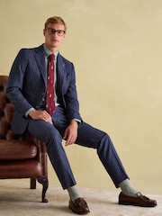 Joules Navy Slim Fit Herringbone Suit Jacket - Image 3 of 10