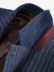 Joules Navy Slim Fit Herringbone Suit Jacket - Image 7 of 10