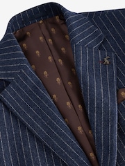 Joules Navy Slim Fit Herringbone Suit Jacket - Image 8 of 10