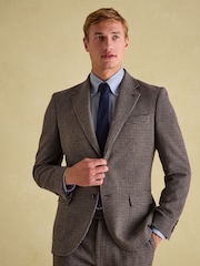 Joules Brown Slim Fit Dogtooth Texture Suit Jacket - Image 1 of 9