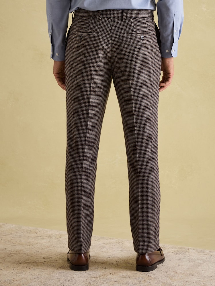 Joules Brown Slim Fit Dogtooth Texture Suit Trousers - Image 2 of 10