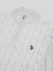 U.S. Polo Assn Grey Cable Knit Quarter-Zip Funnel Neck Jumper - Image 2 of 2