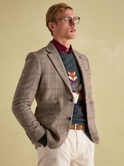 Joules Taupe Brown Slim Fit Check Blazer - Image 1 of 11