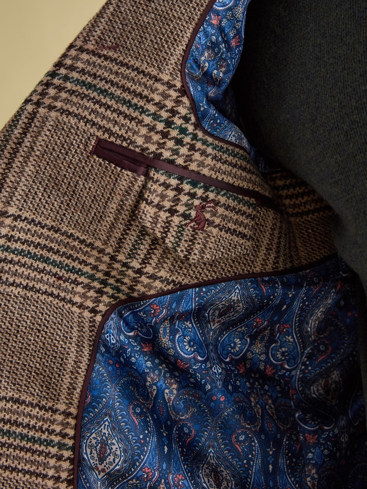 Joules Taupe Brown Slim Fit Check Blazer - Image 11 of 11