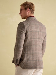 Joules Taupe Brown Slim Fit Check Blazer - Image 2 of 11
