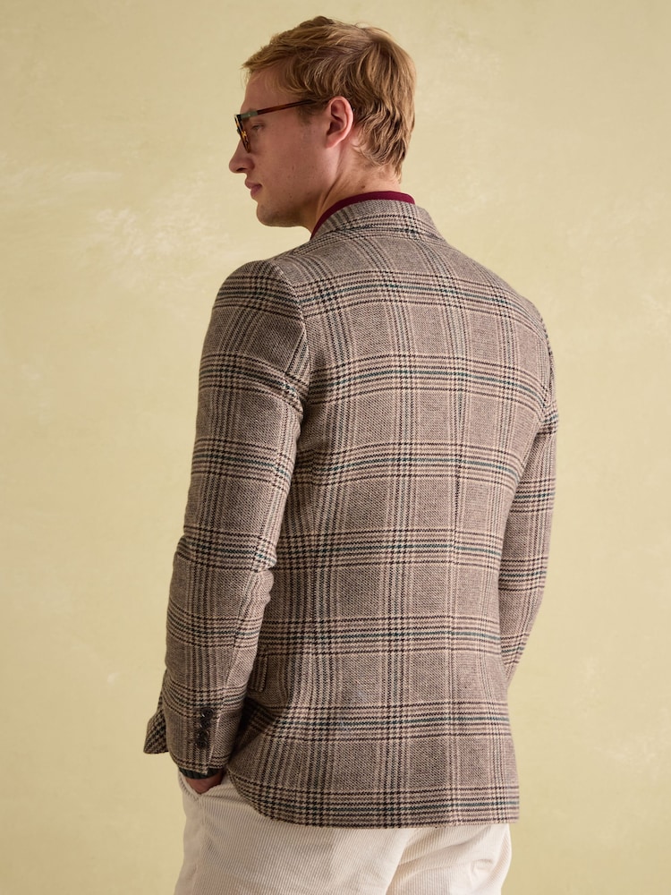 Joules Taupe Brown Slim Fit Check Blazer - Image 2 of 11