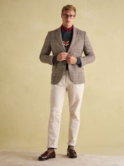 Joules Taupe Brown Slim Fit Check Blazer - Image 3 of 11