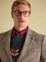 Joules Taupe Brown Slim Fit Check Blazer - Image 4 of 11
