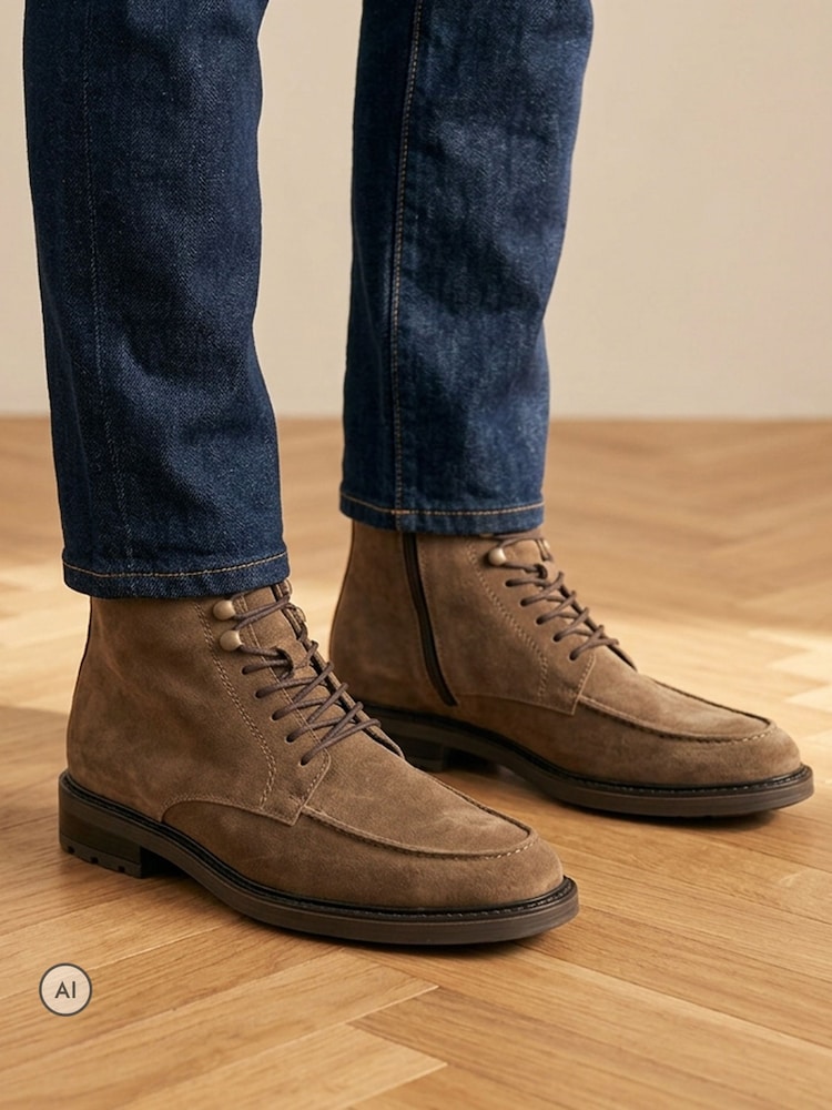 Jones Bootmaker Taupe Suede Endric Leather Lace Up Boots - Image 1 of 6 Jones Bootmaker Taupe Suede Endric Leather Lace Up Boots - Image 1 of 6