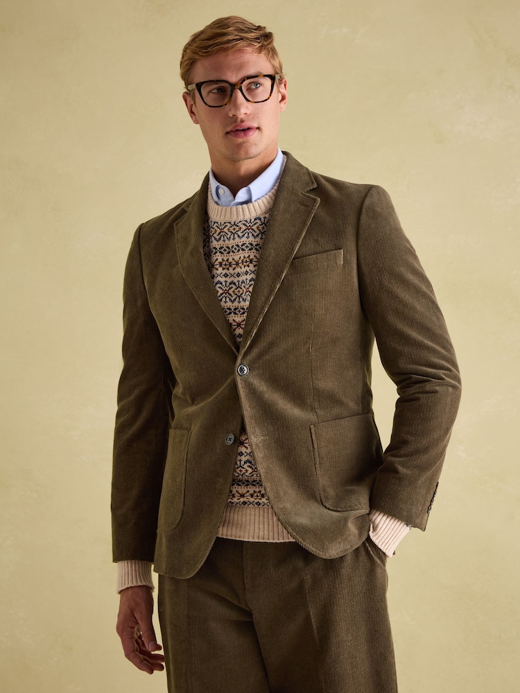 Joules Green Corduroy Slim Fit Suit Jacket - Image 1 of 8
