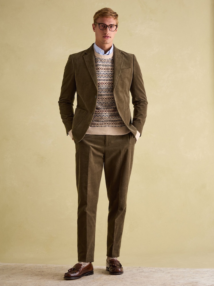 Joules Green Corduroy Slim Fit Suit Trousers - Image 2 of 9