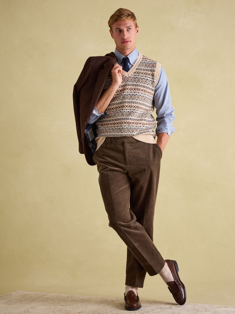 Joules Rust Brown Slim Fit Herringbone Blazer - Image 2 of 8