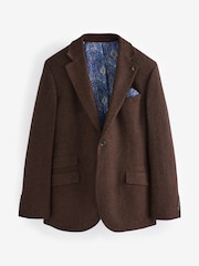 Joules Rust Brown Slim Fit Herringbone Blazer - Image 3 of 8