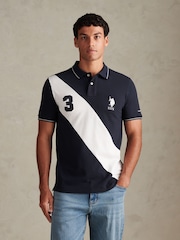 U.S. Polo Assn. Navy Blue Sash Colour Block Pique Polo Shirt - Image 1 of 9