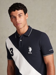U.S. Polo Assn. Navy Blue Sash Colour Block Pique Polo Shirt - Image 2 of 9