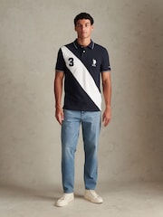 U.S. Polo Assn. Navy Blue Sash Colour Block Pique Polo Shirt - Image 3 of 9