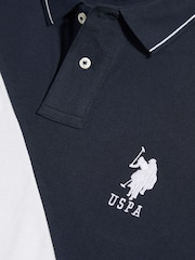 U.S. Polo Assn. Navy Blue Sash Colour Block Pique Polo Shirt - Image 7 of 9