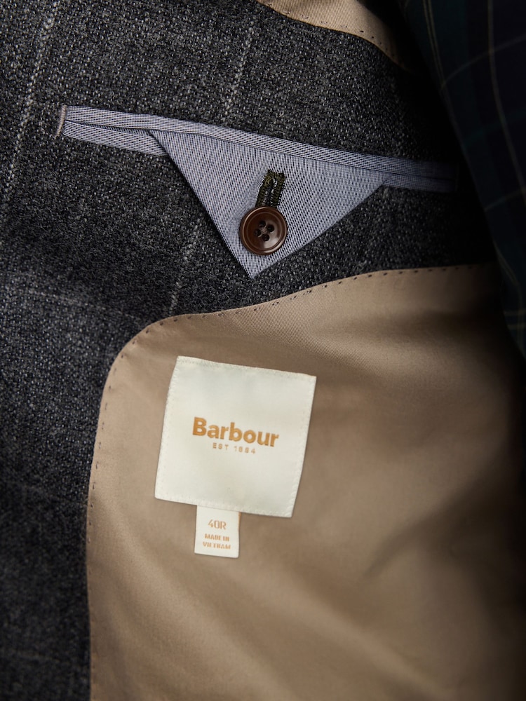 Barbour® Grey Slim Fit Check Suit Jacket - Image 8 of 8