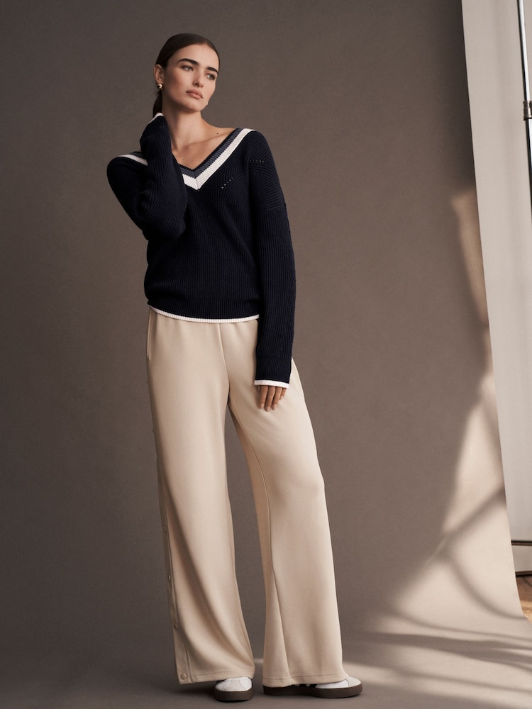 Neutral Soft Jersey Popper Side Trousers - Image 1 of 6