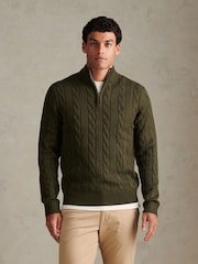 U.S. Polo Assn Green Cable Knit Quarter-Zip Funnel Neck Jumper - Image 1 of 4