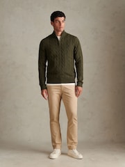 U.S. Polo Assn Green Cable Knit Quarter-Zip Funnel Neck Jumper - Image 3 of 4