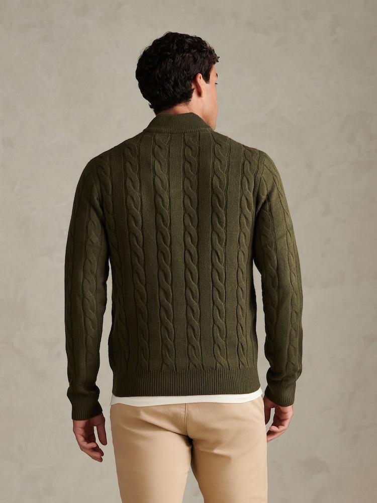 U.S. Polo Assn Green Cable Knit Quarter-Zip Funnel Neck Jumper - Image 4 of 4 U.S. Polo Assn Green Cable Knit Quarter-Zip Funnel Neck Jumper - Image 4 of 4