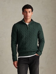 U.S. Polo Assn Forest Green Cable Knit Quarter-Zip Funnel Neck Jumper - Image 1 of 4