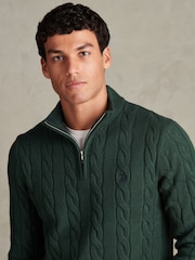 U.S. Polo Assn Forest Green Cable Knit Quarter-Zip Funnel Neck Jumper - Image 2 of 4