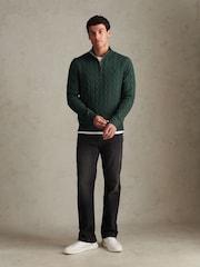 U.S. Polo Assn Forest Green Cable Knit Quarter-Zip Funnel Neck Jumper - Image 3 of 4