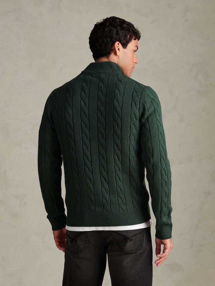 U.S. Polo Assn Forest Green Cable Knit Quarter-Zip Funnel Neck Jumper - Image 4 of 4 U.S. Polo Assn Forest Green Cable Knit Quarter-Zip Funnel Neck Jumper - Image 4 of 4