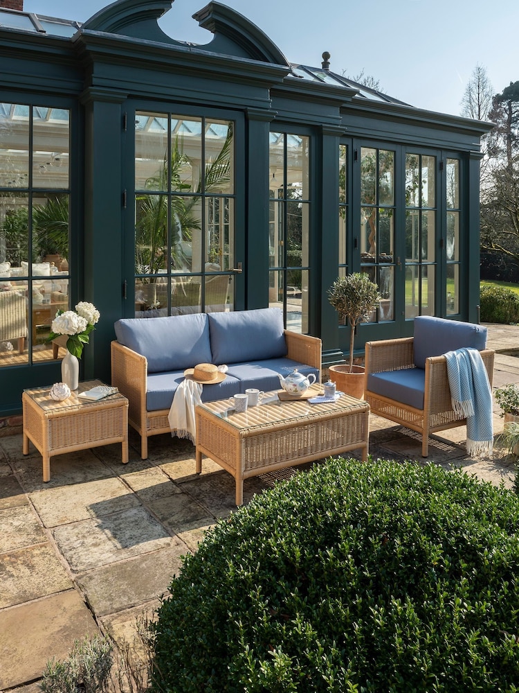 Laura Ashley Denim Garden Vilamoura Rattan Lounging Sofa Set with Seat Cushions - Image 1 of 4