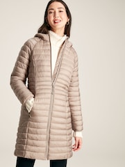 Joules Bramley Pearl Showerproof Long Packable Padded Coat - Image 1 of 7