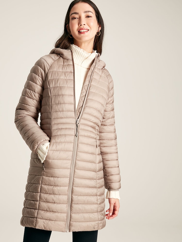 Joules Bramley Pearl Showerproof Long Packable Padded Coat - Image 1 of 7