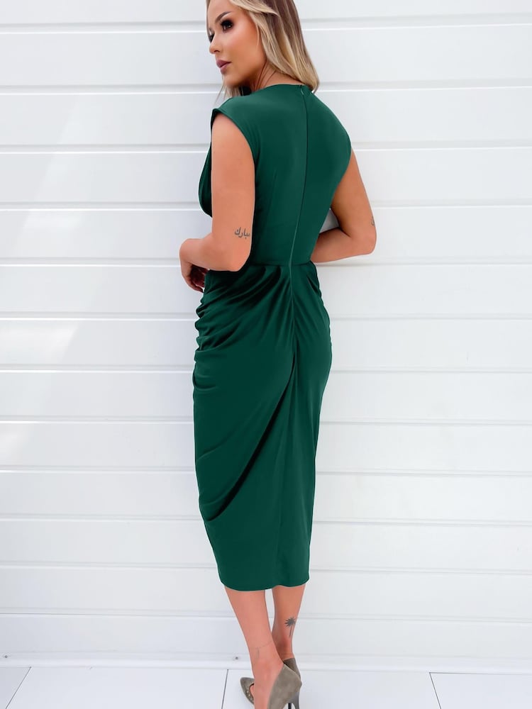 AX Paris Green Wrap Draped Midi Dress - Image 2 of 4 AX Paris Green Wrap Draped Midi Dress - Image 2 of 4