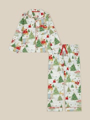 Monsoon Cream Christmas Tree Long Pyjamas Set - Image 1 of 6