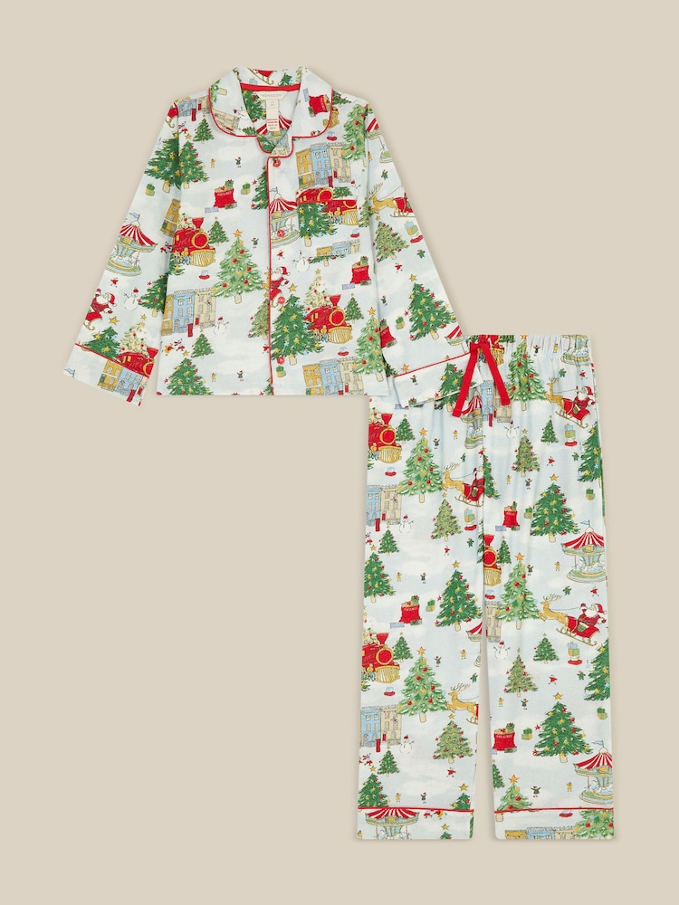 Monsoon Cream Christmas Tree Long Pyjamas Set - Image 1 of 6 Monsoon Cream Christmas Tree Long Pyjamas Set - Image 1 of 6