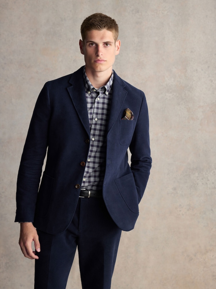 Barbour® Navy Slim Fit 100% Cotton Moleskin Suit Jacket - Image 1 of 12
